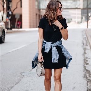 Black short sleeve dress rolled cuff tee dress Minimalist